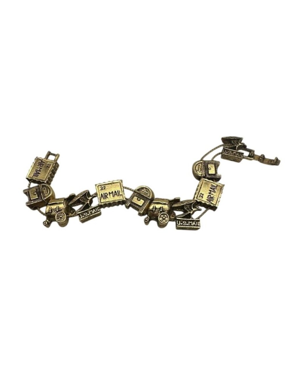 Vintage Goldette USPS Mailman Postal Carrier Slide Charm Bracelet Gold